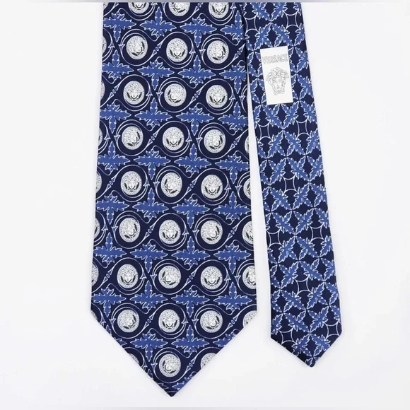 NWOT Authentic Versace Blue Silk Emblem Logo Tie - Picture 4 of 6